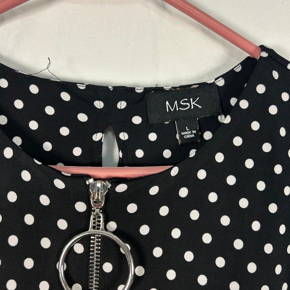 MSK Shift Dress Womens Large Black Polka Dot Ring Zipper Sleeveless A-Line - Picture 2 of 3